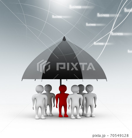team standing with a black umbrella 70549128
