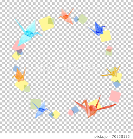 水彩の折り紙 丸フレームのイラスト素材