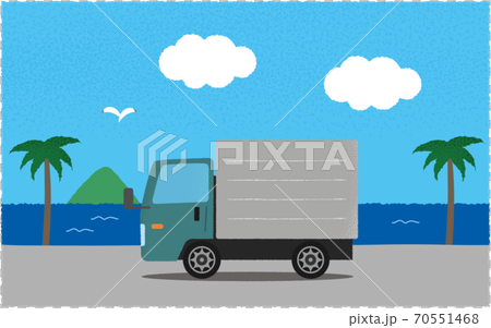 Vector illustration of a green truck on the road by the sea Vector illustration of a green truck on the road by the sea 70551468