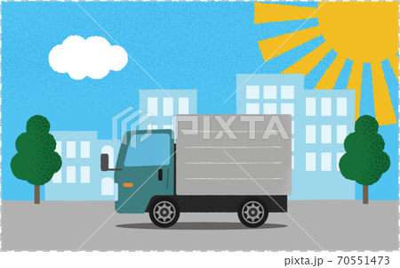 矢量圖的一輛綠色的卡車,在烈日下的城市道路上行駛 矢量圖的一輛綠色的卡車,在烈日下的城市道路上行駛 70551473