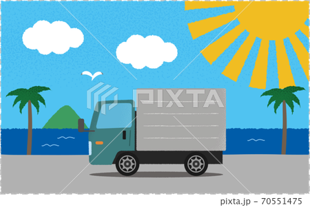 在炎熱的陽光下海邊的道路上的綠色軌道的矢量圖 在炎熱的陽光下海邊的道路上的綠色軌道的矢量圖 70551475