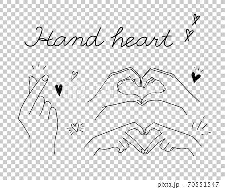 指ハートやハートのポーズの手の手描きイラストのセット かわいい おしゃれ ジェスチャー 愛 心 恋のイラスト素材