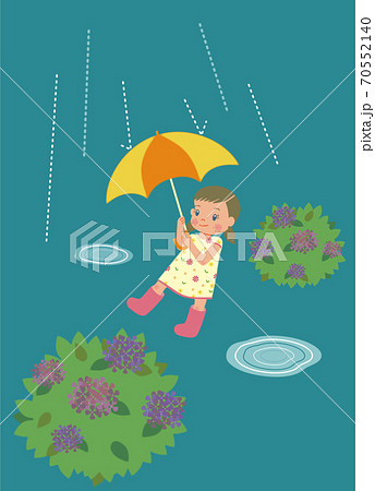 雨の中 傘をさす女の子のイラスト素材