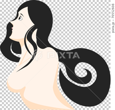 女性上半身輪廓，黑髮，長發矢量圖 70552608