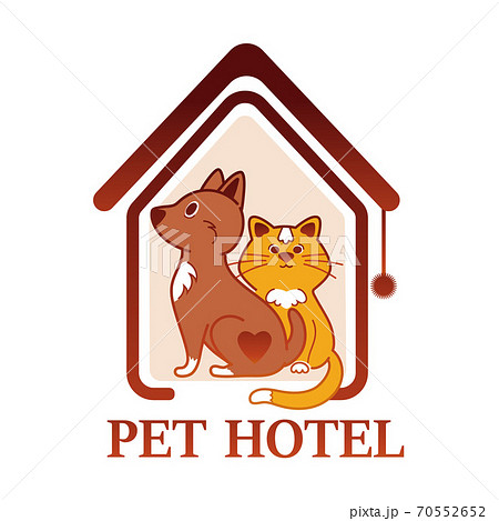 Pet hotel. Pet house building or temporary home for cats and dogs, love and care services for animals. Cartoon style vector illustration on white  70552652
