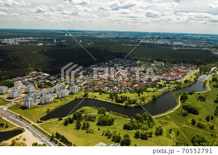 aerial photography from above of a large number of houses in the Eastern district of Minsk.The district of the city of Minsk the river Svisloch.Belarus aerial photography from above of a large number of houses in the Eastern district of Minsk.The district of the city of Minsk the river Svisloch.Belarus 70552791