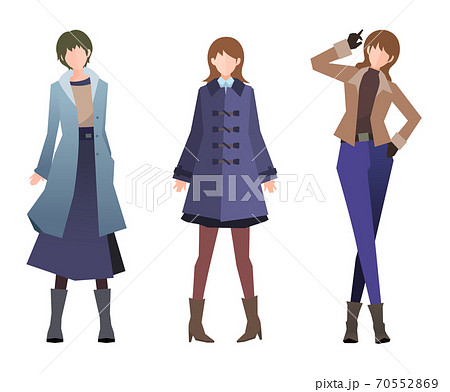 冬服の女性3人 コート ジャケット フラットイラストのイラスト素材