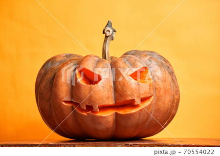 halloween pumpkins on orange background copy space halloween pumpkins on orange background copy space 70554022