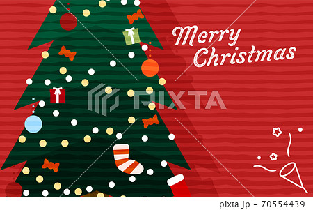 クリスマスツリーのクローズアップと赤い背景のイラストのイラスト素材