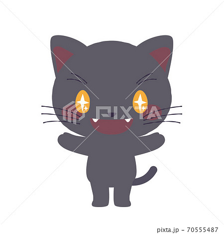 目を輝かせている黒ネコくんのイラスト素材