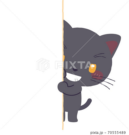 壁に隠れて覗いている黒ネコくんのイラスト素材