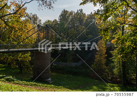 Russia. Kronshtadt. Hanging Makarovsky bridge over the ravine of the Petrovsky dock. 70555987