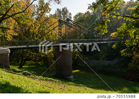 Russia. Kronshtadt. Hanging Makarovsky bridge over the ravine of the Petrovsky dock. 70555988