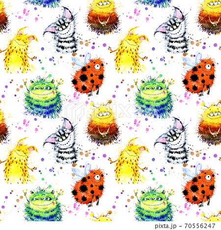 watercolor cartoon  monster seamless pattern 70556247