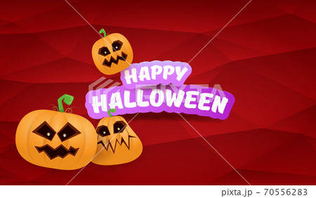 Halloween Horizontal web Banner or poster with Halloween scary pumpkins gang isolated on a red background. Funky kids Halloween concept background with greeting text 70556283