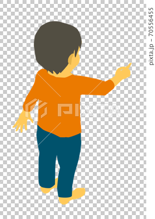 アイソメトリック　指差しする後ろ向きのかわいい幼児のベクターイラスト 70556455