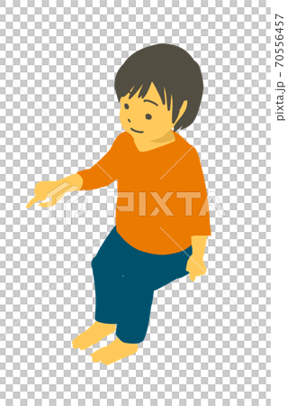 アイソメトリック 座って指差ししているかわいい幼児のベクターイラストアイソメトリック 座って指差ししのイラスト素材