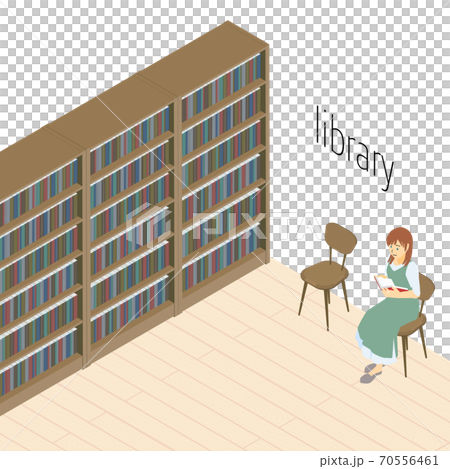 図書館で本を読む女性のベクターイラスト 70556461