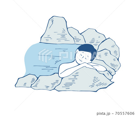 手書き風 露天風呂につかる女性のイラストのイラスト素材