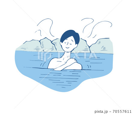 手書き風 露天風呂につかる女性のイラストのイラスト素材