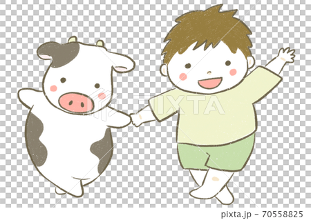 かわいい牛のキャラと男の子のイラストのイラスト素材