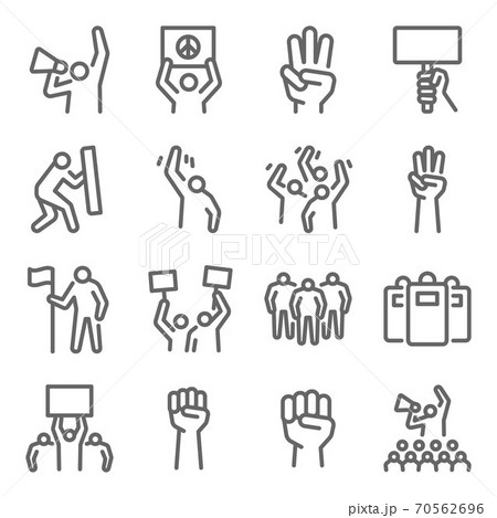 Protest Mob icon illustration vector set. Contains such icon as Resist, mob, police, protester, strike, activism, and more. Expanded Stroke 70562696