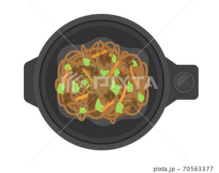 ホットプレートで焼きそばを作るイラストのイラスト素材