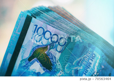 Ten thousand tenge close-up. Pack of banknotes Ten thousand tenge close-up. Pack of banknotes 70563464