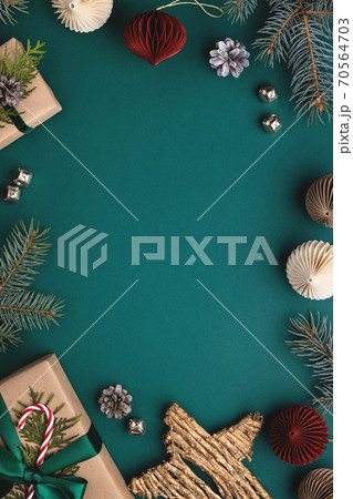 Christmas frame on turquoise background. 70564703