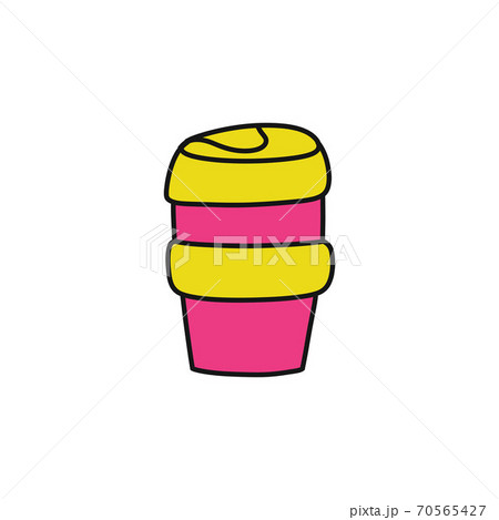 reusable coffee cup doodle icon, vector 70565427