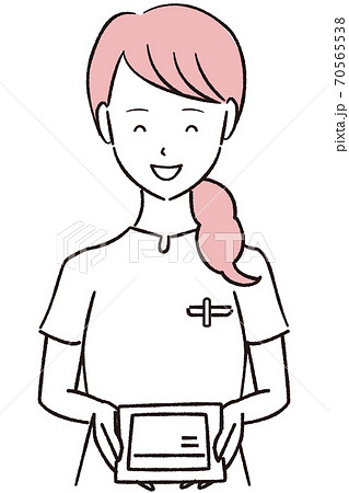笑顔で薬を渡す薬剤師のイラスト素材
