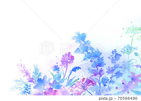 透明水彩で描いた幻想的な花の背景 青紫 はがきサイズ比率のイラスト素材