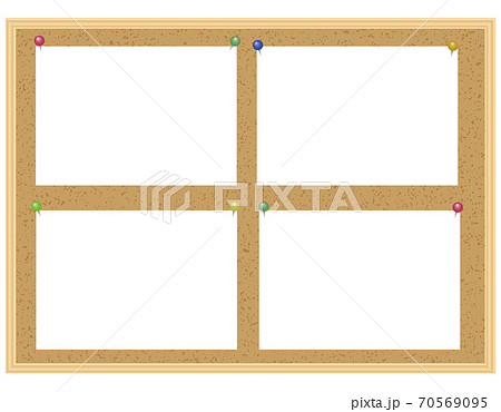 コルクボード09 08 メモ用紙 コピー用紙を4枚張り付けてあるコルクボード 横向き のイラスト素材