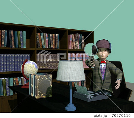 男性の探偵と書斎のイラスト素材
