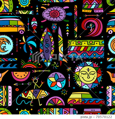 Surfing seamless pattern. Tribal elements for your design Surfing seamless pattern. Tribal elements for your design 70570122