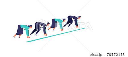 スタートラインに立つ男女のビジネスマンのイラスト 70570153