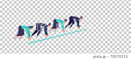 スタートラインに立つ男女のビジネスマンのイラスト 70570153