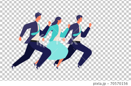 走り出す男女のビジネスマンチームのイラスト 走り出す男女のビジネスマンチームのイラスト 70570156