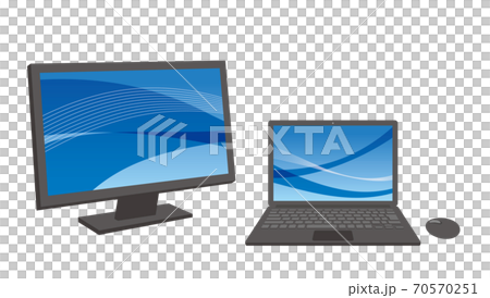 Illustration of dual monitor with laptop and large screen display / white background Illustration of dual monitor with laptop and large screen display / white background 70570251