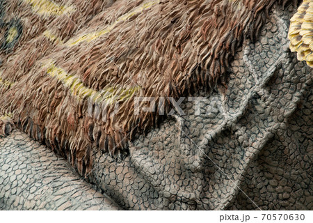 Close up to Colorful and patterns of dinosaur skin model surfaces created with cement. 70570630