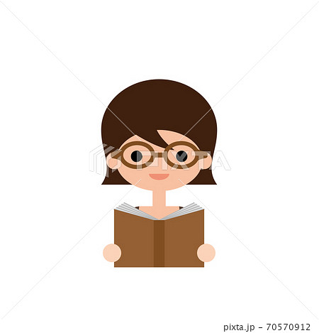 メガネをかけて本を読む女性のイラストのイラスト素材