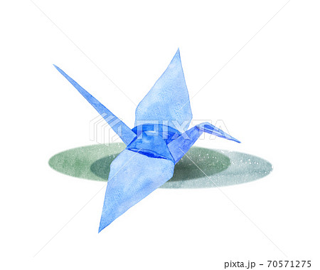 青の折り鶴 水彩画のイラスト素材