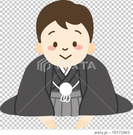 お辞儀をする着物姿の男性（正面を向く） 70572665