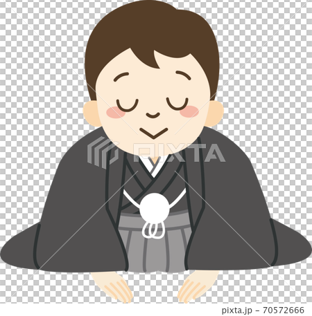 お辞儀をする着物姿の男性（下を向く） 70572666