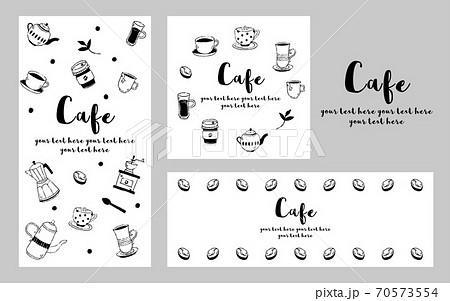 Cafe手描き線画デザインセット 黒のイラスト素材