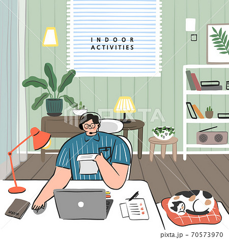 在宅勤務 猫 コンピュータのイラスト素材