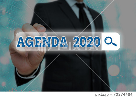 Writing note showing Agenda 2020. Business photo 70574484