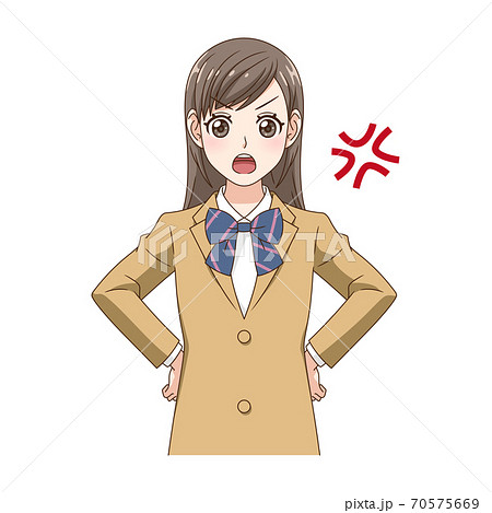 怒る制服の女の子のイラスト素材