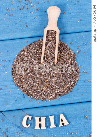 Inscription chia and seeds, concept of food containing natural vitamins, fiber and minerals 70575694