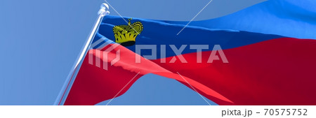 3D rendering of the national flag of Liechtenstein waving in the wind 70575752